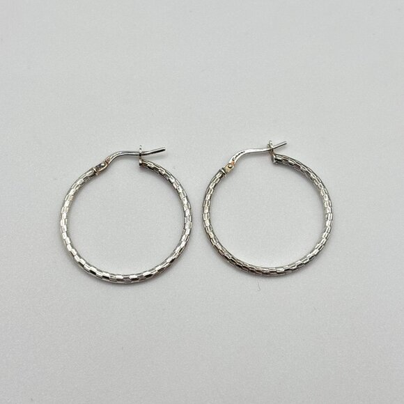 Mia Fiore Sterling Silver Textured Hoop Earrings Made In Italy - Picture 1 of 9